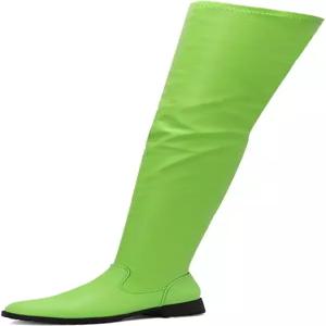 무릎 하이 부츠 여성 허벅지 높이 스트레치 패션 로우 청키 힐 라운드 토 지퍼 겨울 블랙 레드 US4.5-14