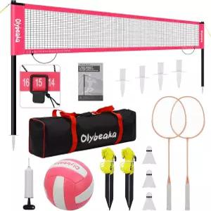 20피트 배구 및 배드민턴 콤보 네트 야외 뒷마당 해변 세트 조절 가능한 폴 내구성 있는 새그 방지 PU