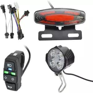 테킨 전기 자전거 헤드라이트 및 테일라이트 세트 24V ~ 48V 전방 후방 경고등 키트 LED 야간 스포트라이트