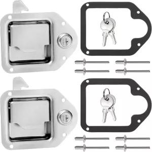 엘조이 트럭 도구 상자 래치 2개 세트 스테인리스 스틸 트레일러 교체 열쇠 및 리벳이 있는 RV 패들 핸들