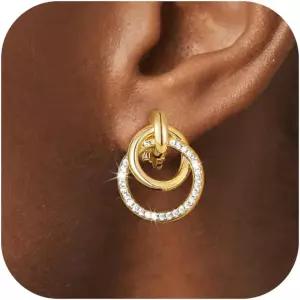 여성용 귀걸이 14K 골드 도금 청키 클립 매듭 링크 실버 라인스톤 후프 장신구