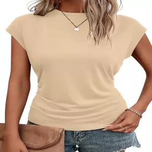 블리워브 여성 여름 탑 캡 슬리브 크루넥 T 셔츠 봄 트렌디 패션 의상 비즈니스 비치 바캉스 블라우스 의류