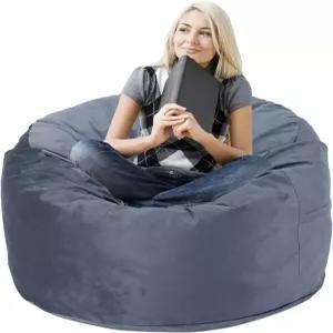 3피트 빈백 의자 메모리 폼 충전 탈착식 커버 성인 및 청소년용 회색