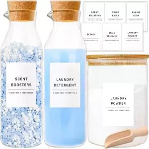 코스키머 유리 세탁 세제 디스펜서 세트 액체 용기 향 부스터 및 블리치 세탁실2병 병