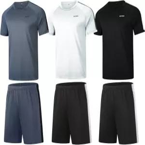 RPOVIG 셔츠 반바지 운동 세트 남성용 3팩 옷 운동복 체육관 액티브 농구