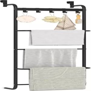 욕실용 젖은 수건 건조대 의류 보관함 홀더블랙 5단용 도어 타월 선반 위의 FKUO 5단