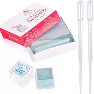 50개의 현미경 슬라이드와 100개의 사전 세척된 20mm x 커버 슬립 안경 기초 생물 과학 교육용