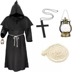 EKGNU 성인 수사 중세 후드 수도사 르네상스 사제 가운 코스튬 코스프레