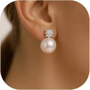 여성용 귀걸이의 젠치어 펄 클립 14K 골드 실버 도금 큐빅 지르코니아 비 피어싱 이어 결혼식 신부 파티