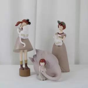 핑크그레이 소녀 장식품 도자기 장식인형 소품 3Type 토끼안은소녀