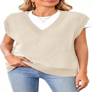 아라크 앤 클로즈 스웨터 조끼 여성 가을 플리스 민소매 V넥 루즈 리브 니트 풀오버 여성용 상의