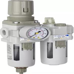 공압플러스 SAU310N03G 압축 공기 필터 레귤레이터 윤활기 피기백 콤보 3/8인치 NPT 폴리 볼 수동 배수