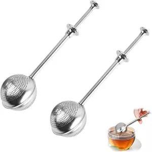 2pes 스테인리스 스틸 티 스트레이너 베이커의 설탕 밀가루 향신료용 먼지 제거 지팡이 2개 가득