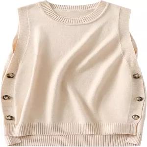 안라베스 여성 스웨터 조끼 여름 민소매 크루넥 골지 니트 사이드 버튼 루즈 풀오버 탱크 탑 2025 가을