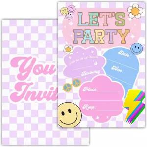 2019년 파티 생일 초대장 레트로 스마일 페이스 초대장에 봉투20개 양면 디자인으로 카드를 채우세요