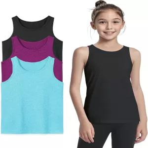 아우란소 걸스 탱크탑 운동용 민소매 레이서백 퀵 드라이 댄스 셔츠 3팩
