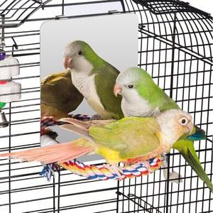 7인치 컬러데이 버드 미러 로프 퍼치 스윙 앵무새 케이지 을 위한 잉꼬 그레이 코누어 코카티엘 러브버드 핀치 카나리에 미디엄