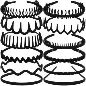 토바토바 12pcs 치아가 있는 여성용 검은색 머리띠 비슬립 빗 스키니 지그재그 여성 남성 10대 소녀용 패션