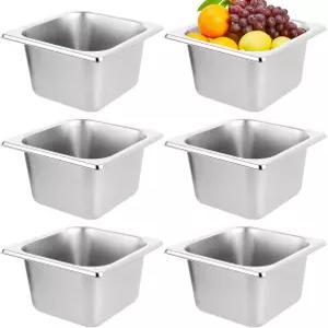 라니아케아 6PCS 호텔 팬 스테인리스 스틸 스팀 테이블 레스토랑 용품 1/6 사이즈 x 4 인치 깊이 음식용