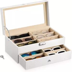 MoKo 선글라스 정리함 서랍 투명 유리 뚜껑이 있는 가죽 디스플레이 컬렉션 홀더 케이스