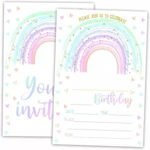 AWSICE 무지개 생일 파티 초대장 파스텔 초대 카드 20개입 봉투 포함 용품 장식 4 x6 C01