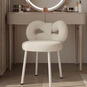 양털 뽀글이 리본 스툴 등받이 의자 화이트 화장대 귀여운