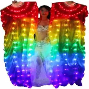 묘혜원 LED 벨리댄스 실크팬 예배 찬양 춤을 위한 여성용 컬러풀 라이트 업 팬 베일
