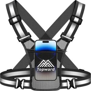 여성용 탑워드 러닝 조끼 가슴 휴대폰 홀더 반려견 산책 자전거용 반사 안전 장비 - 허리/어깨 조절 가능