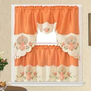 GOHD 로즈 멜로디. 3pcs 주방 카페 커튼 세트. 작은 창문을 위한 스웨그와 24인치 티어 테두리와 삽입된