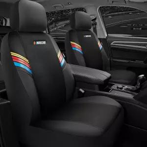 NASCAR 카시트 커버 블랙 가죽 및 메시 시트 에어백 호환 디자인의 자동차용 유니버설 핏 프론트 내구성