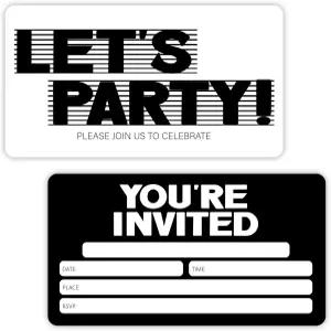 렛츠 파티 초대장 모던 블랙 앤 화이트 생일 봉투 30장 포함 카드