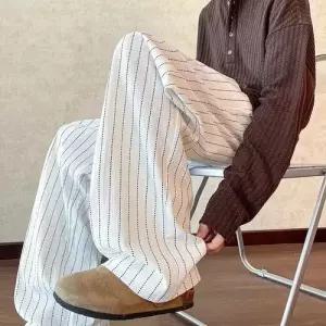 바지 남자 면 캐주얼 봄옷 스트라이프 빅사이즈 통 DUCHI1