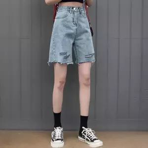 [신상오픈런]여성 캐주얼 스카이블루 찢청 데미지 하프 데님 팬츠 (39079768)