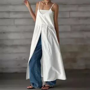 [신상오픈런]여자 앞버튼 핀턱 플레어 브이 투웨이 끈 롱원피스 (39079189)