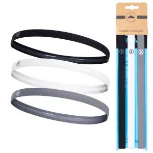터프 헤드웨어 얇은 엘라스틱 여성 및 남성용 스포츠 운동 달리기 축구 헤드밴드 - 3팩 블랙 그레이 화이트