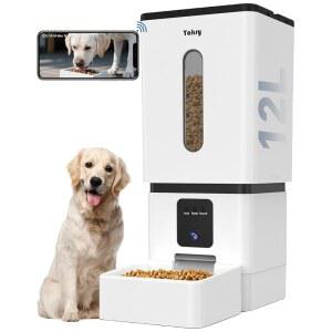 카메라가 장착된 자동 개 사료 공급 대형 품종 12L / 50컵 5G WiFi 앱 제어 디스펜서, 간편한 설정, 야크리의 야간 투시 기능이 있는 HD 1080P 비디오