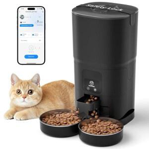 고양이 2마리를 위한 PAPIFEED 자동 사료 공급기, 앱 제어 기능이 있는 2.4G WiFi 고양이와 개를 스테인리스 그릇 2개가 포함된 7L 슬로우 피드 반려동물 매일 12인분 10식 블랙