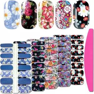 실펙위 5장 플라워 네일 폴리쉬 스트립 셀프 접착 스티커 풀 랩 아트 액세서리 1pc 파일 포함 여성용