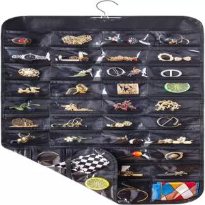 80개의 주머니가 있는 옷장용 꽃걸이 보석 정리함 및 보관함 여성 선물용 귀걸이 걸이 홀더 벽 도어 블랙