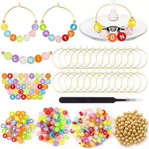 구다아프믹스 DIY 와인잔 부적 세트 우아한 개인 맞춤 마커 장식 키트와 게스트 또는 친구 음료 식별