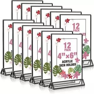 아크릴 블랙 사인 홀더 4x6 12팩 웨딩 테이블 번호 양면 사진 디스플레이 액자 종이 스탠드 결혼식 가정