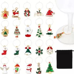 스템 글래스용 Exnzimx 20개 크리스마스 와인 잔 참 마커 음료 세트 시음 파티 용품 겨울 홀리데이 용품용