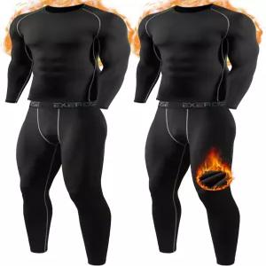 남성용 AttiQOZI 2팩 보온 속옷 롱 존스 플리스 안감 컴프레션 팬츠 베이스 레이어 방한 상의 하의