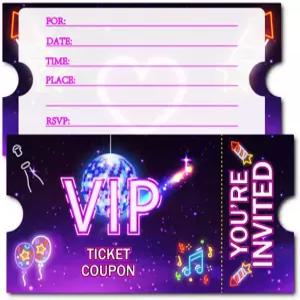 도기에이 네온 VIP 생일 파티 초대장 남자 여자 들을 위한 보라색 카드 30장과 봉투 30장