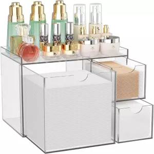 서랍이 있는 유디포 아크릴 페이스 타월 홀더 4겹 일회용 정리함 화장솜 면봉 스킨케어용 욕실 조리대