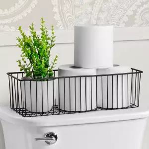 웨테니 화장지 바구니 (1팩) - 욕실 농가 장식용 검은색 와이어 금속 변기 탱크 탑퍼 조리대 정리용 보관