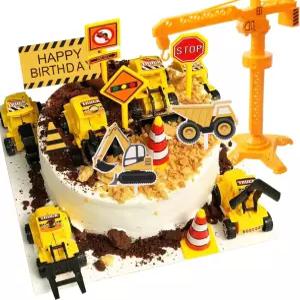 건설 케이크 토퍼 18개 PCS 장식 세트 굴착기 타워 크레인 컵케이크 교통 및 도로 표지판 생일 파티 용품