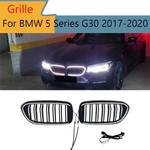 BMW 호환 5 시리즈 G30 2017-2020 프론트 범퍼 키드니 그릴 메쉬 LED 발광 주간 주행등 DRL 자동차 스타일