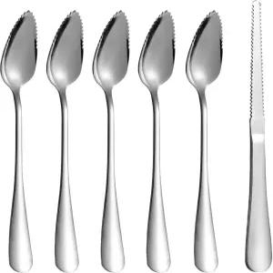 하이퍼스푼 5팩 자몽 스푼과 나이프 1개 스테인리스 스틸 플랫웨어 세트 톱니 가장자리 과일 키위 오렌지