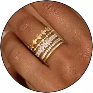 여성용 FUNEIA 스태커블 골드 링 비타니시 트렌디한 다인티 14K 도금 스태킹 큐빅 지르코니아 엄지 세트 팩